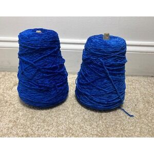 Lot of 2 1lb Skeins of Ruby Mills Casbah Blue Rayon Chenille Yarn Made In USA